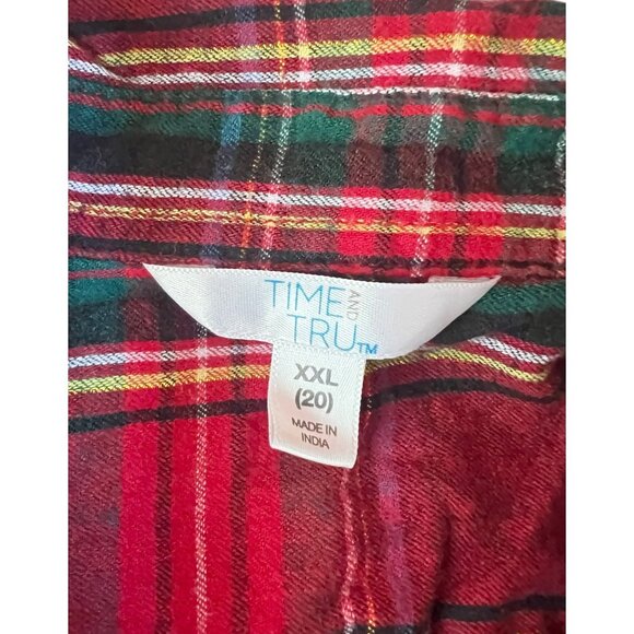 Time And Tru Womens Plaid Flannel Shirt XXL Red & Green Long Sleeve Button-Up - Picture 5 of 8